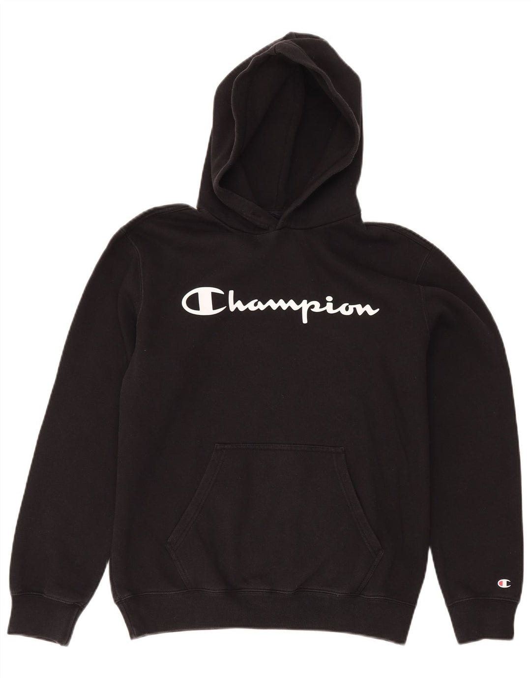 Champion Mens Graphic Hoodie Jumper Medium Black Cotton