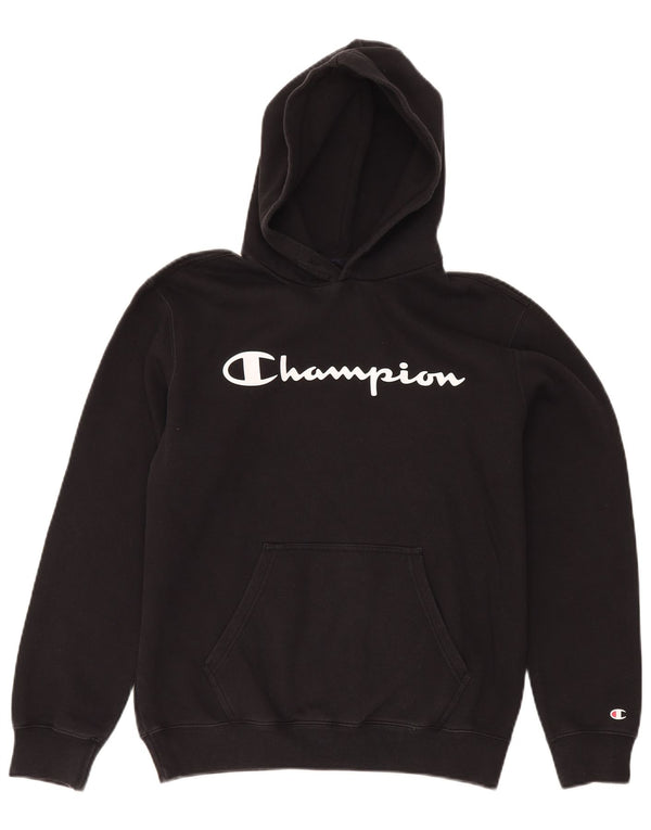 Champion Mens Graphic Hoodie Jumper Medium Black Cotton