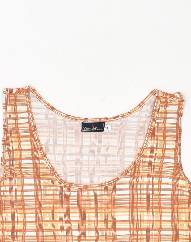 CONTE OF FLORENCE Womens Vest Top UK 18 XL Brown Check Polyester | Vintage Conte of Florence | Thrift | Second-Hand Conte of Florence | Used Clothing | Messina Hembry 