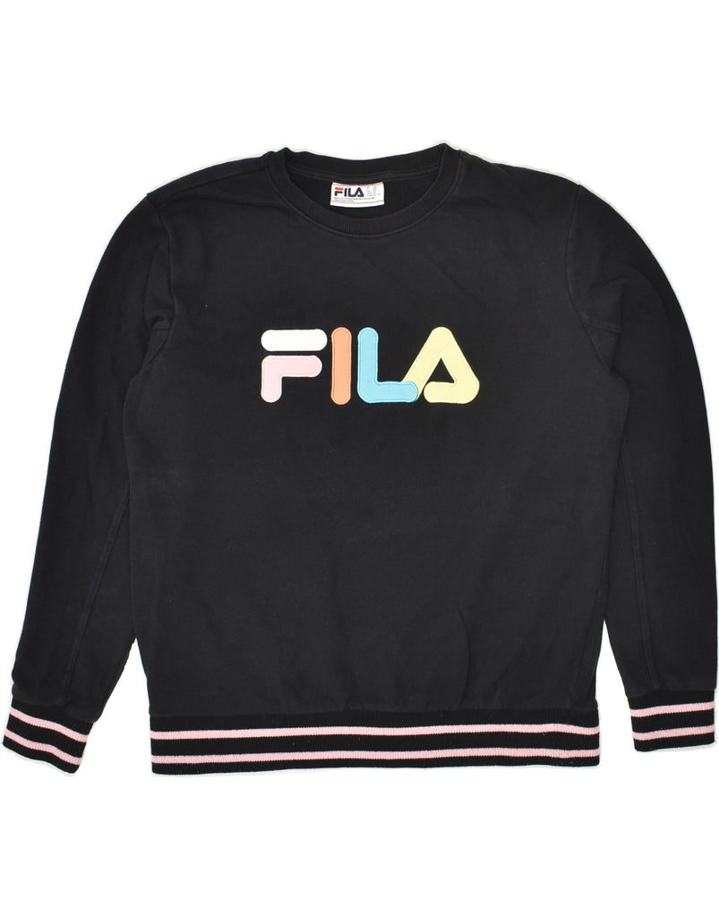 FILA Womens Graphic Sweatshirt Jumper UK 18 XL Black Cotton | Vintage Fila | Thrift | Second-Hand Fila | Used Clothing | Messina Hembry 