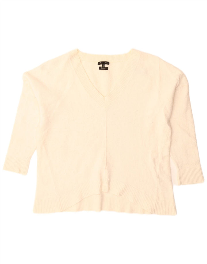 Massimo Dutti Womens Oversized V-Neck Jumper Sweater UK 10 Small Off White
