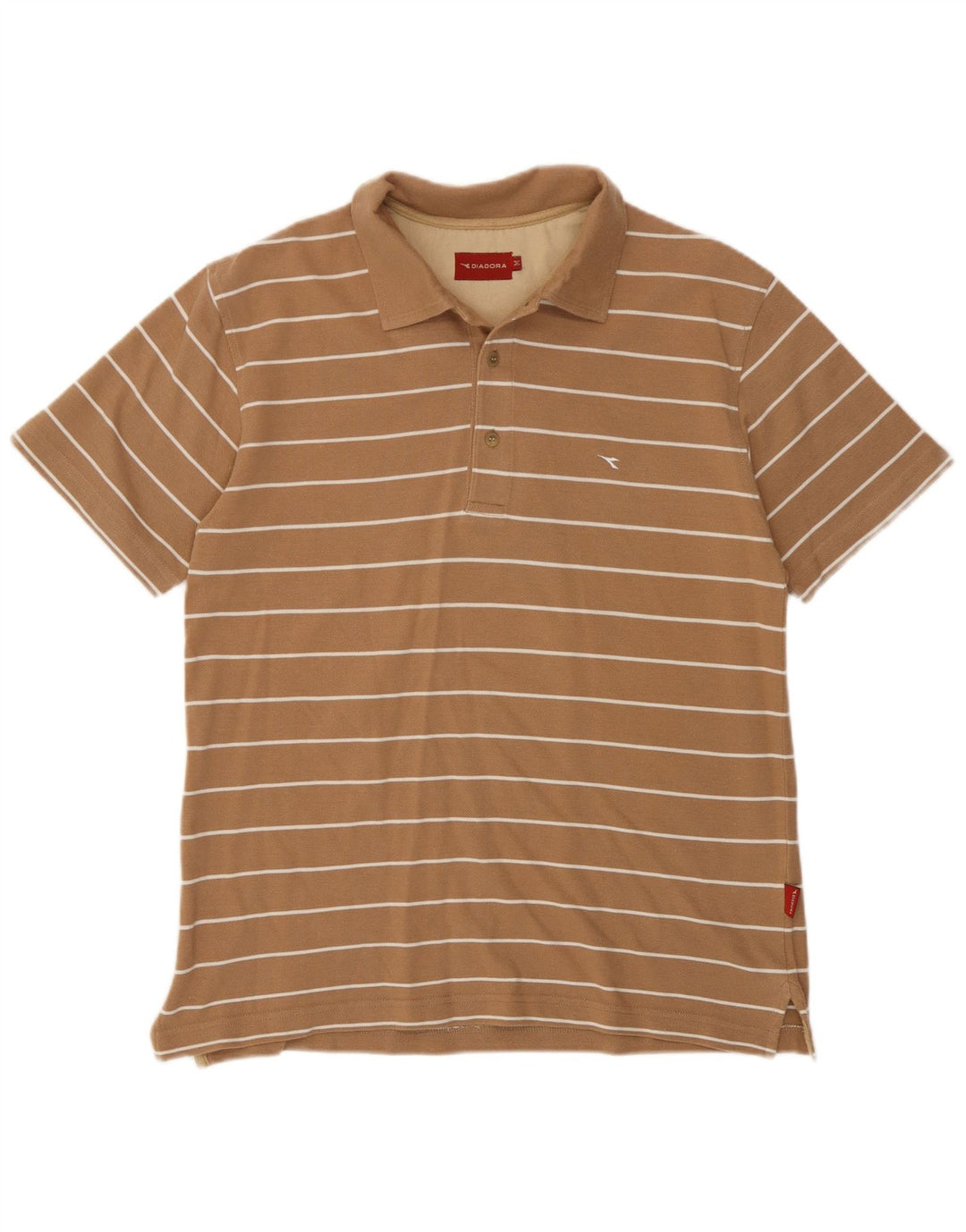 Diadora Mens Polo Shirt Medium Beige Striped Cotton