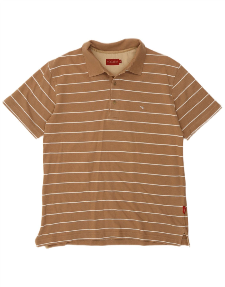 Diadora Mens Polo Shirt Medium Beige Striped Cotton