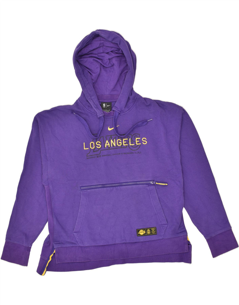 NIKE Womens Lakers Graphic Hoodie Jumper UK 16 Large Purple Cotton | Vintage Nike | Thrift | Second-Hand Nike | Used Clothing | Messina Hembry 