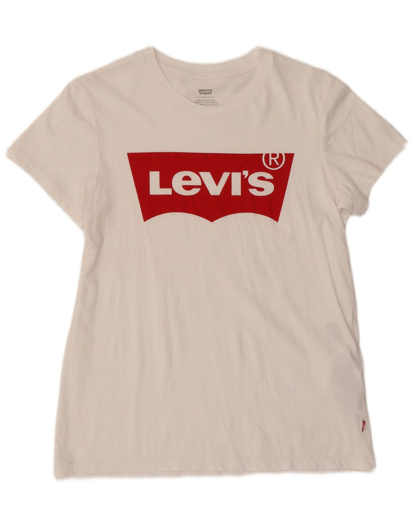 LEVI'S Womens Graphic T-Shirt Top UK 10 Small White Cotton