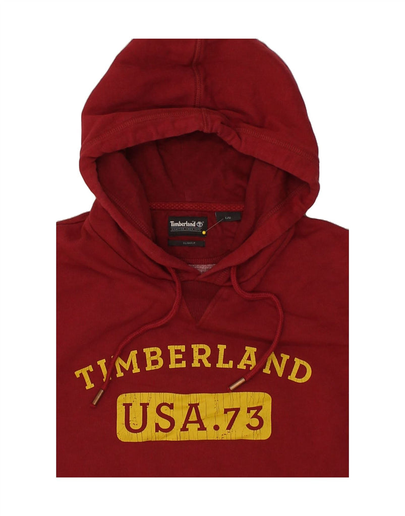 TIMBERLAND Mens Slim Fit Graphic Hoodie Jumper Large Red Cotton | Vintage Timberland | Thrift | Second-Hand Timberland | Used Clothing | Messina Hembry 