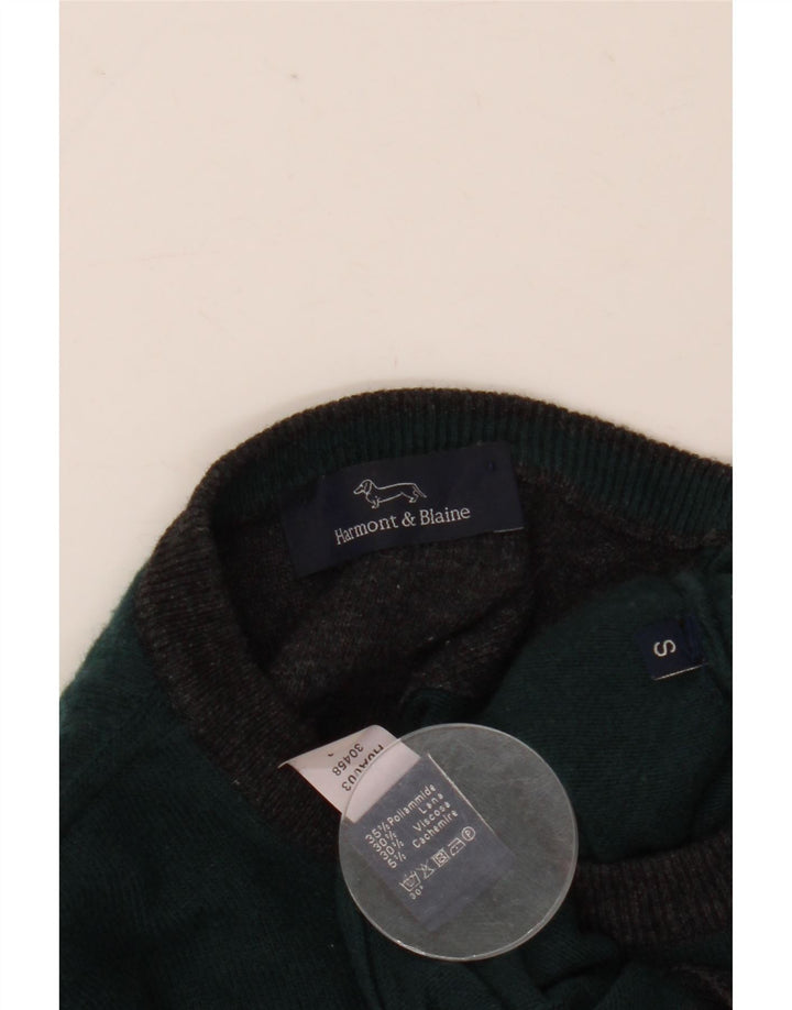 Harmont & Blaine Mens Crew Neck Jumper Sweater Small Green Colourblock Wool