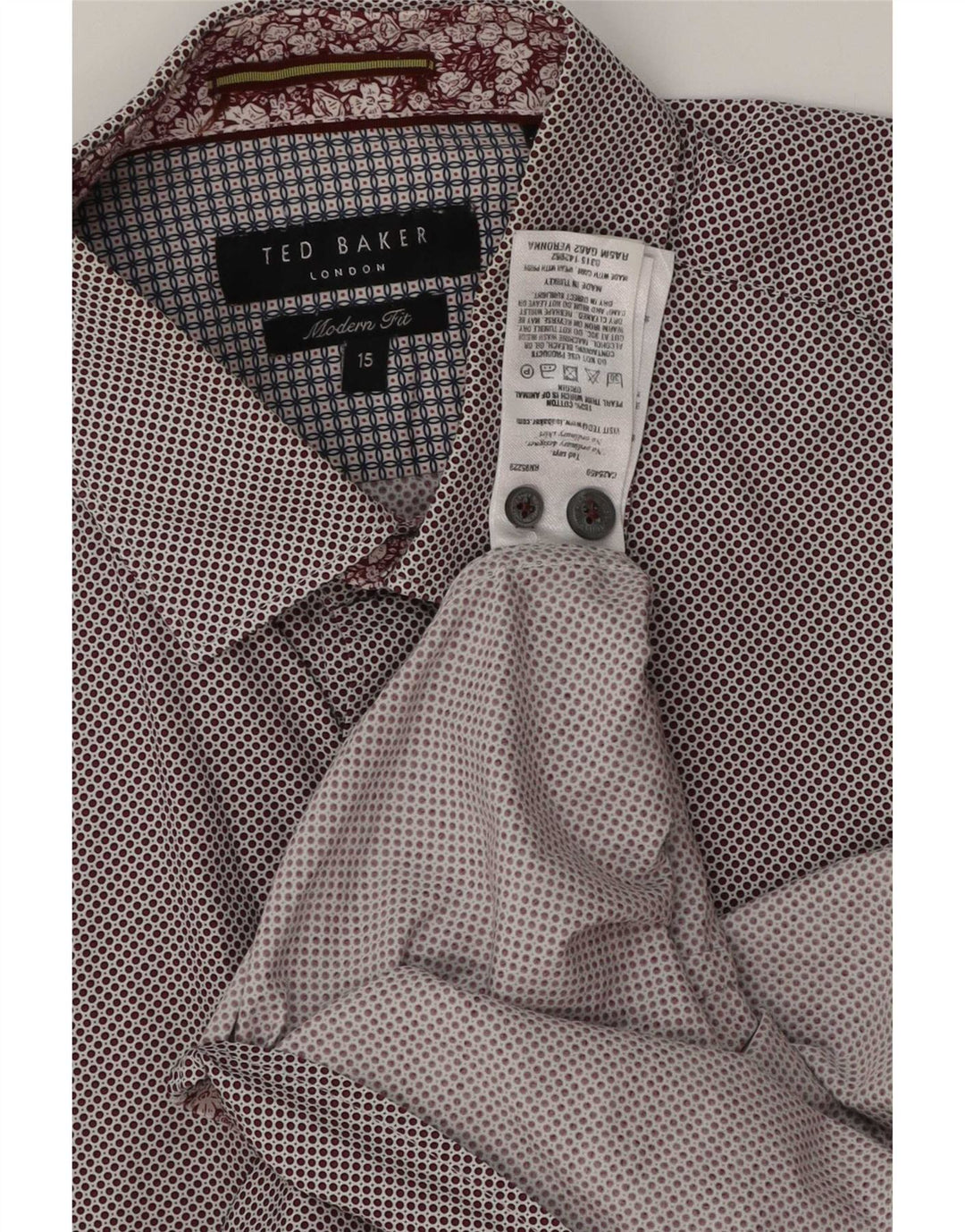 Ted Baker Mens Modern Fit Shirt Size 15 Medium Brown Spotted Cotton