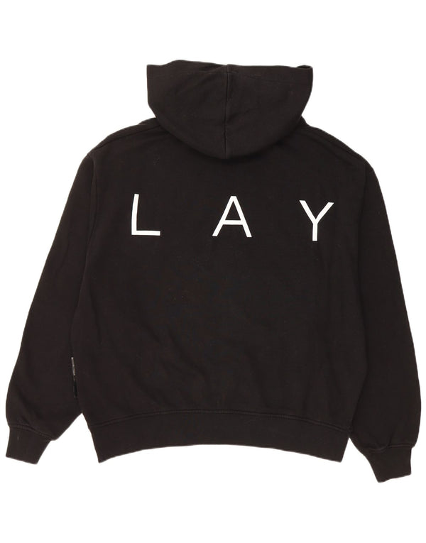 REPLAY Womens Oversized Graphic Hoodie Jumper UK 10 Small Black Cotton