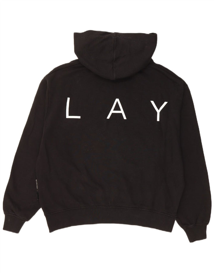 REPLAY Womens Oversized Graphic Hoodie Jumper UK 10 Small Black Cotton