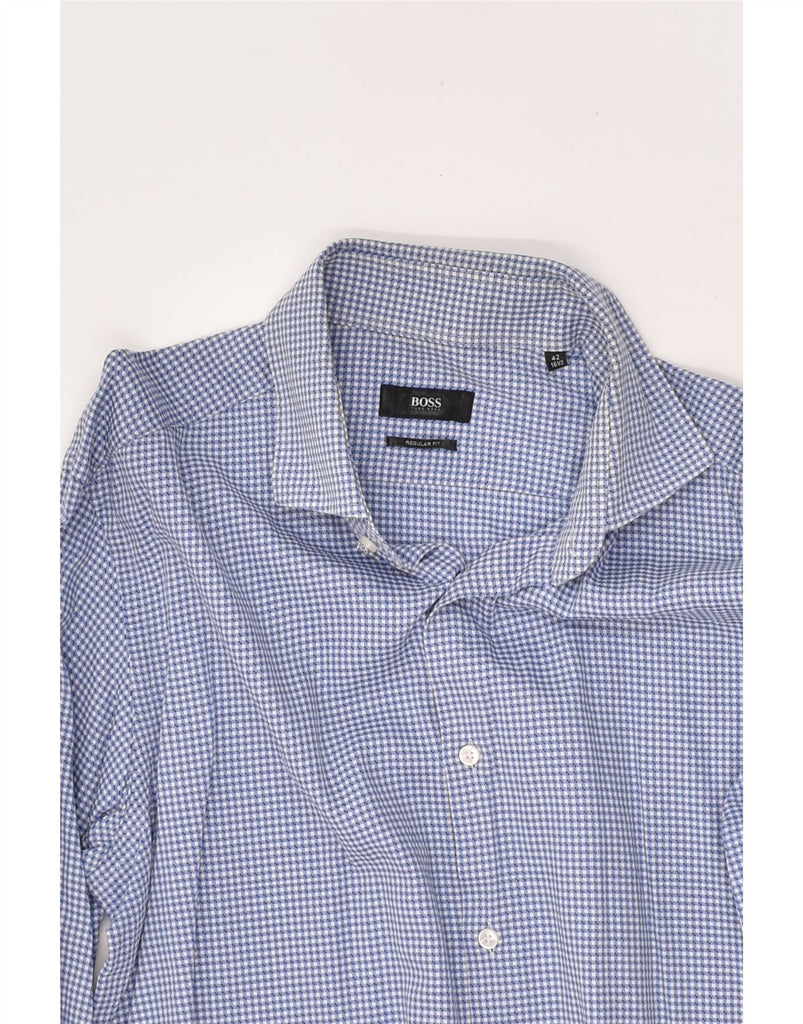 HUGO BOSS Mens Regular Fit Shirt Size 16 1/2 42 Large Blue Gingham Cotton | Vintage Hugo Boss | Thrift | Second-Hand Hugo Boss | Used Clothing | Messina Hembry 