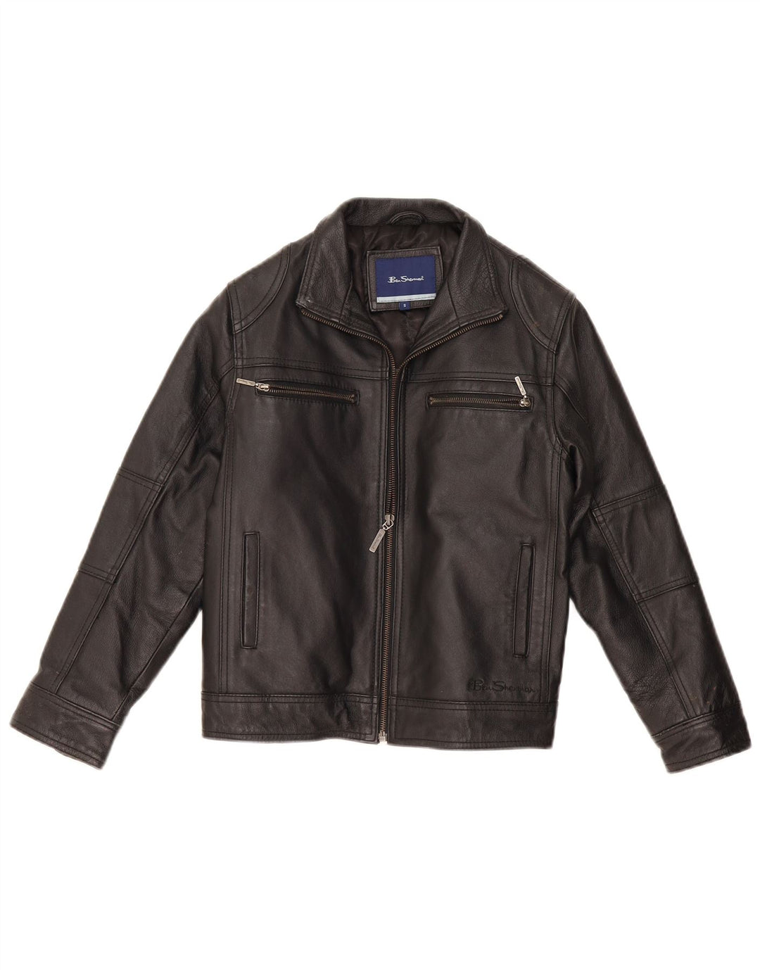 Ben Sherman Boys Leather Jacket 9-10 Years Small Black Leather