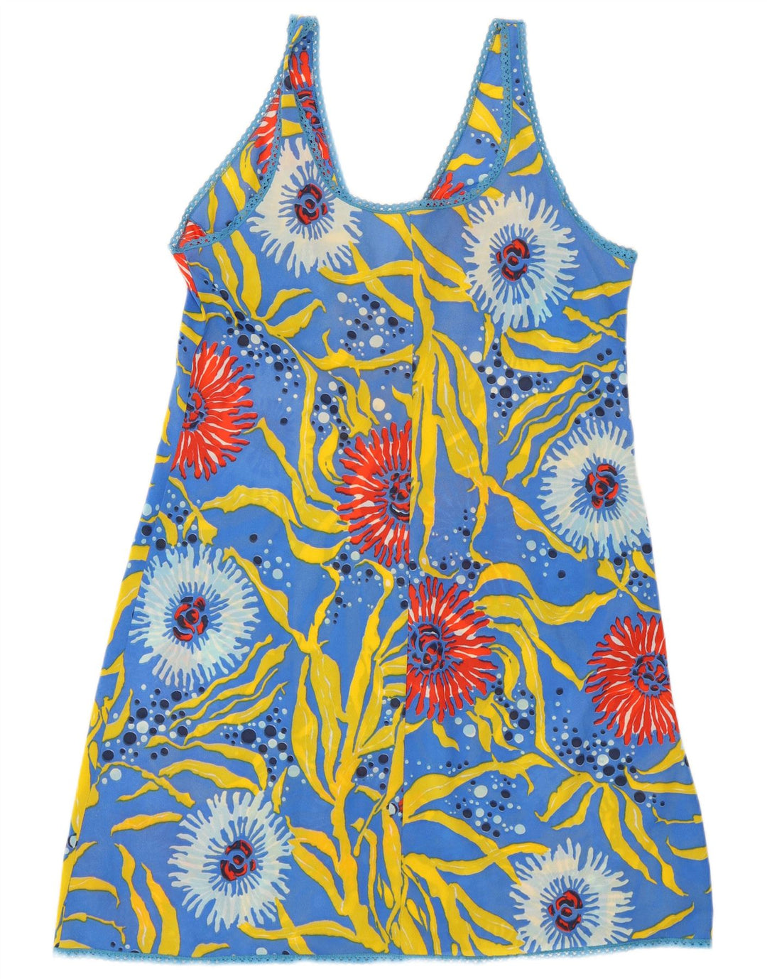 VINTAGE Womens Abstract Pattern Slip Dress UK 12 Medium Blue