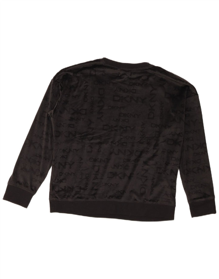 Dkny Womens Oversized Graphic Velour Sweatshirt Jumper UK 16 Large Black