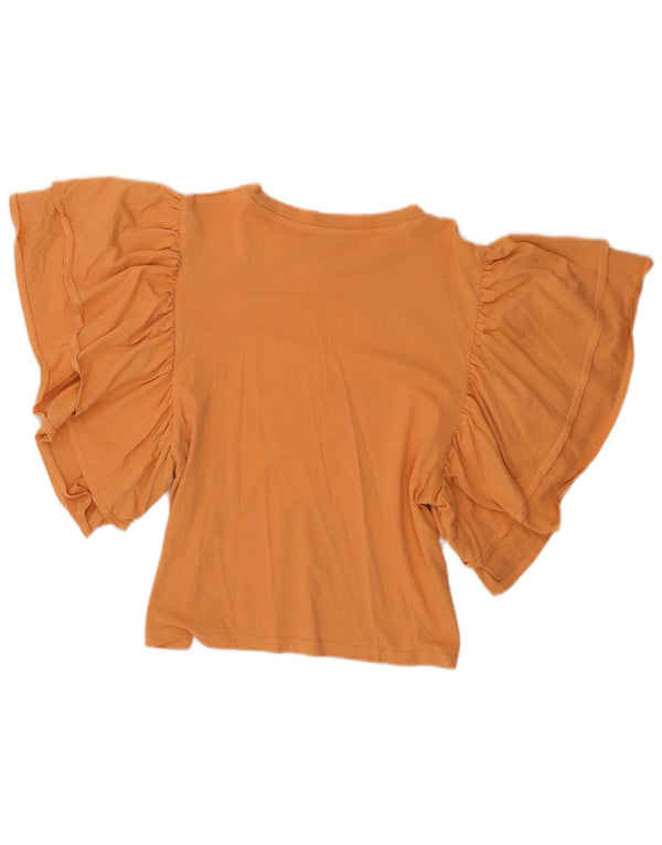 Zara Womens Crop Batwing Blouse Top UK 10 Small Orange Cotton