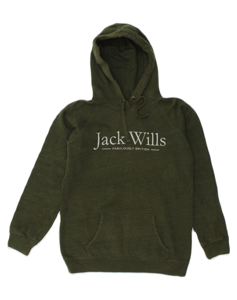 JACK WILLS Womens Loose Fit Graphic Hoodie Jumper UK 10 Small Khaki Cotton | Vintage Jack Wills | Thrift | Second-Hand Jack Wills | Used Clothing | Messina Hembry 