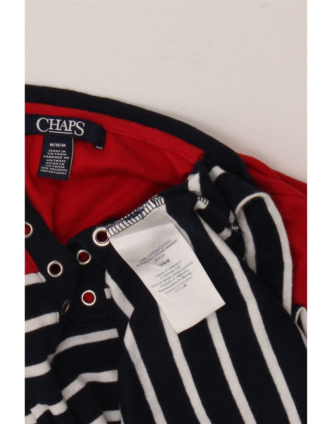 Chaps Womens T-Shirt Top UK 12 Medium Navy Blue Striped Cotton