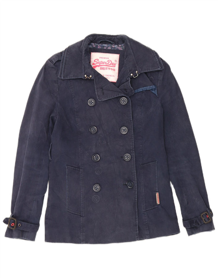 Superdry Womens Pea Coat UK 6 XS Navy Blue Cotton