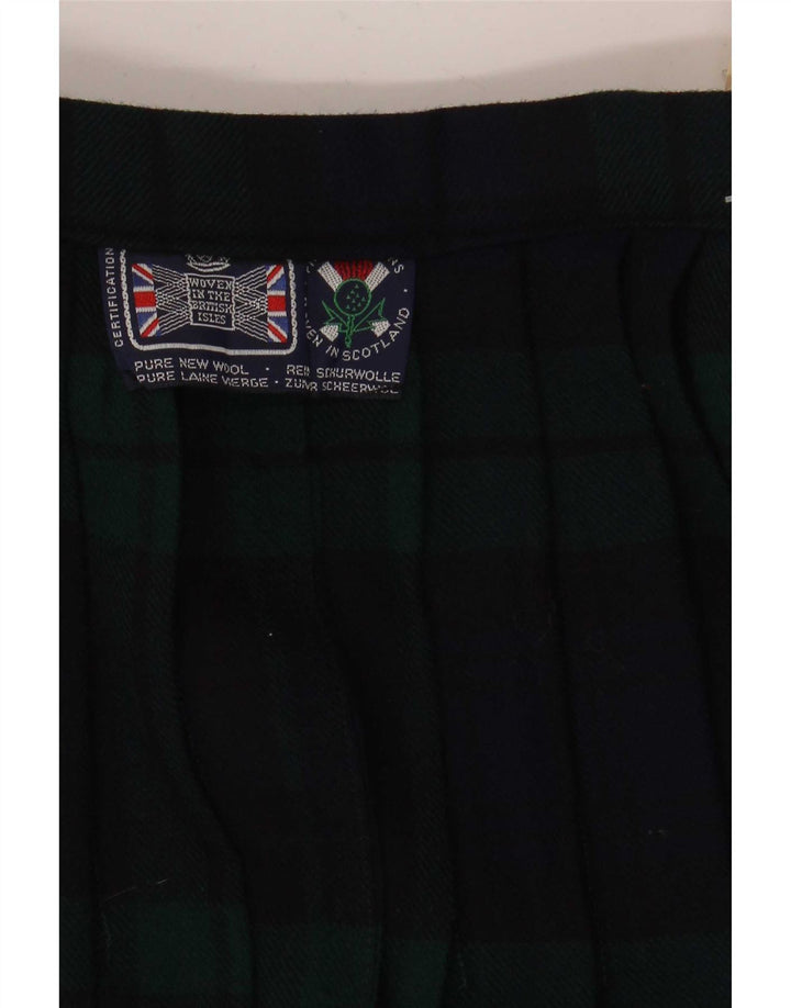 Vintage Womens Wrap Pleated Skirt W28 Medium Navy Blue Plaid New Wool