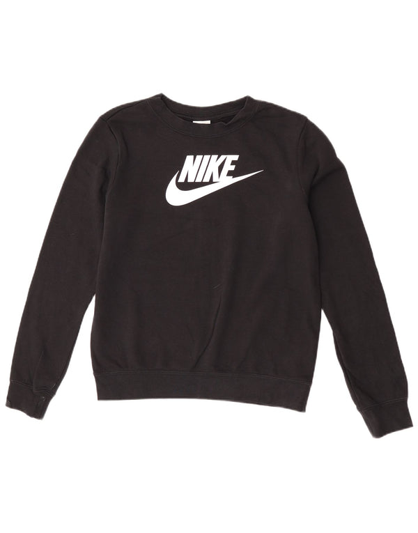 Nike Womens Graphic Oversized Sweatshirt Jumper UK 6 XS Black Cotton