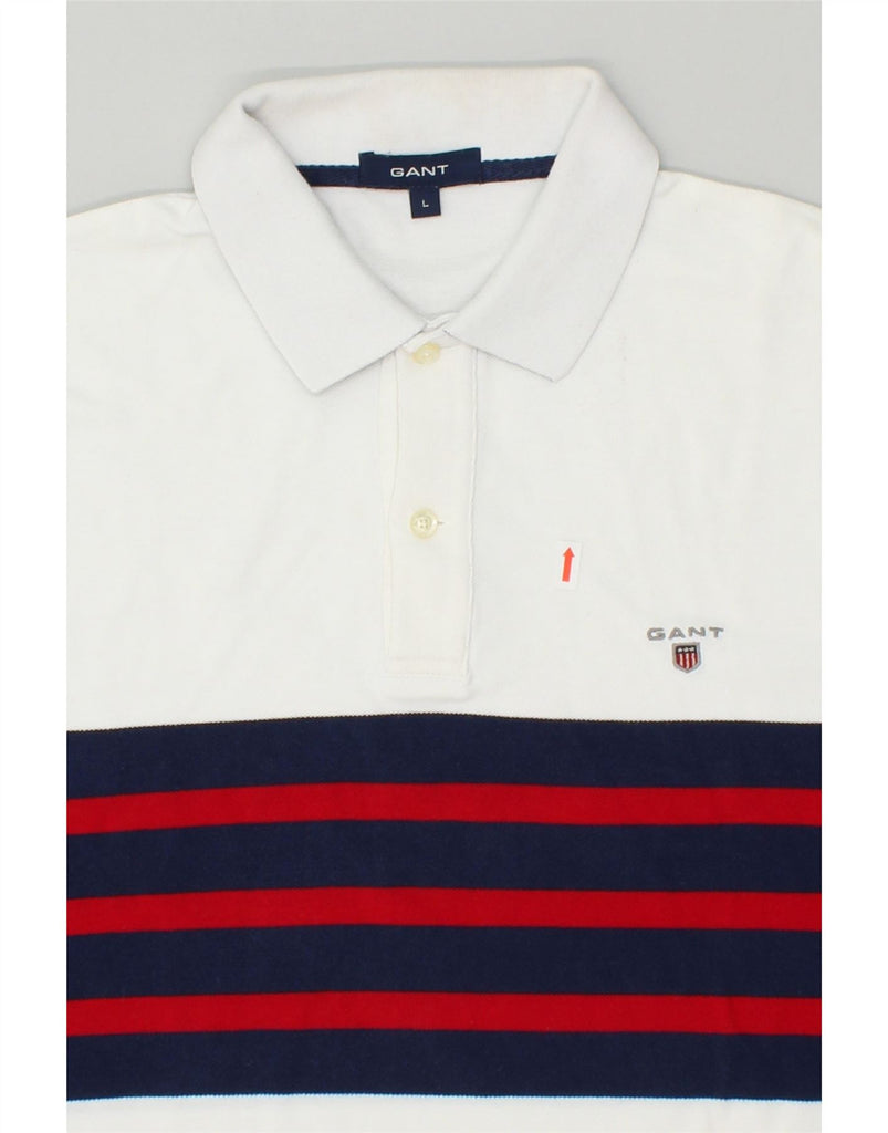 GANT Mens Polo Shirt Large White Colourblock Cotton | Vintage Gant | Thrift | Second-Hand Gant | Used Clothing | Messina Hembry 
