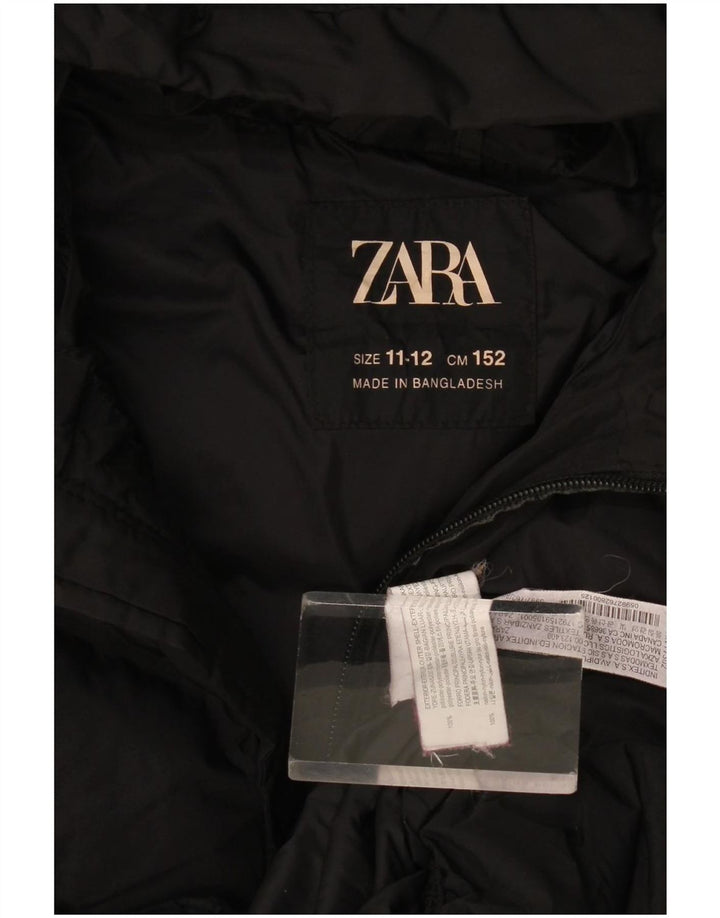 Zara Girls Hooded Padded Jacket 11-12 Years Black Polyester