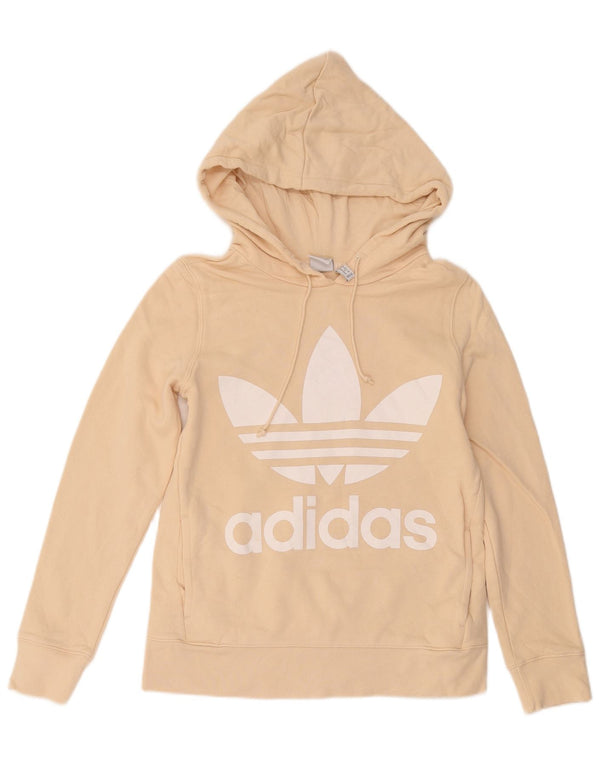 Adidas Womens Graphic Oversized Hoodie Jumper UK 6 XS Beige Cotton