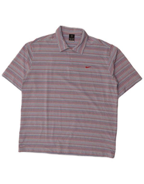 Nike Mens Polo Shirt UK 45/47 XL Blue Striped Polyester