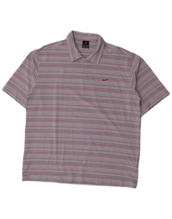 Nike Mens Polo Shirt UK 45/47 XL Blue Striped Polyester