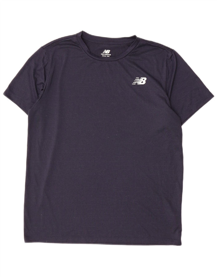 New Balance Mens T-Shirt Top Large Navy Blue Pinstripe Polyester