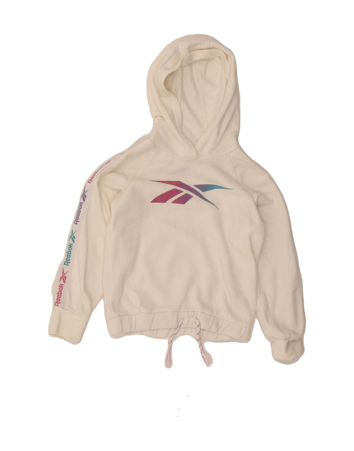 REEBOK Girls Graphic Hoodie Jumper 9-10 Years White Cotton Vintage Reebok and Second-Hand Reebok from Messina Hembry 