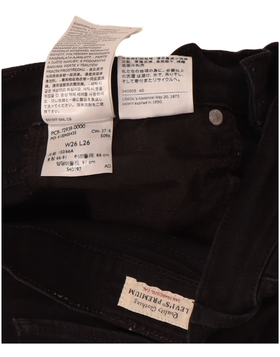 Levi's Mens Straight Jeans W26 L26 Black Cotton