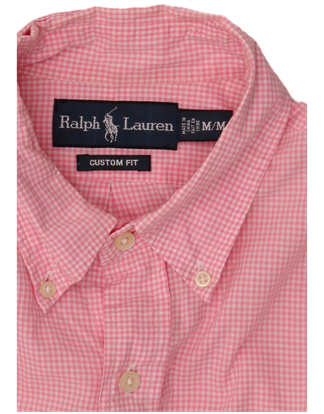 Ralph Lauren Mens Custom Fit Shirt Medium Pink Gingham Cotton