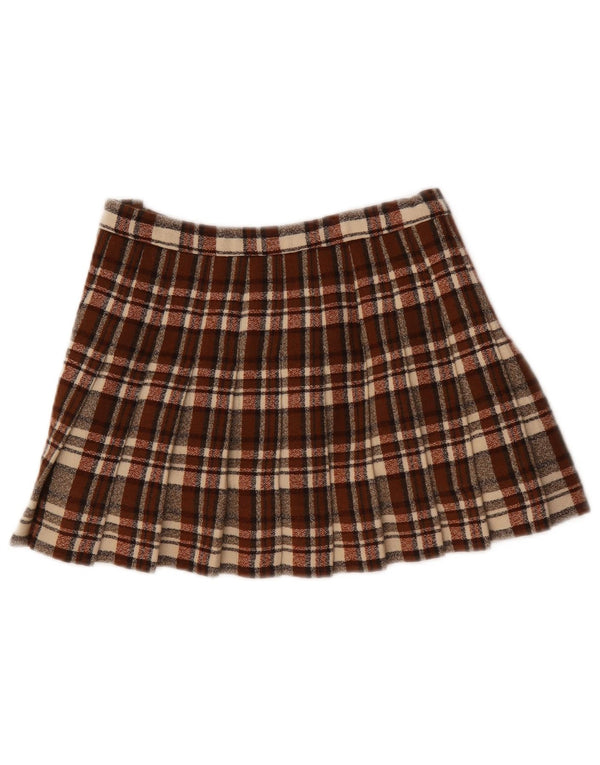 Vintage Womens Pleated Mini Skirt W28 Medium Brown Plaid