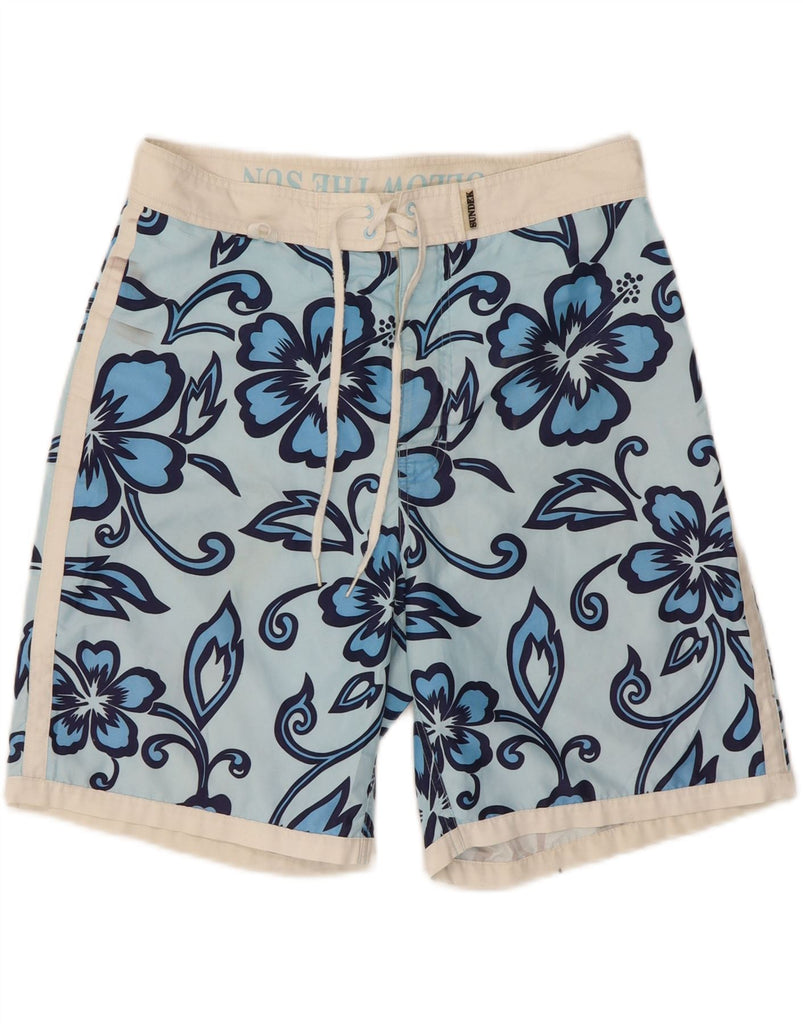 SUNDEK Mens Swimming Shorts Medium  Blue Floral Polyester Vintage Sundek and Second-Hand Sundek from Messina Hembry 