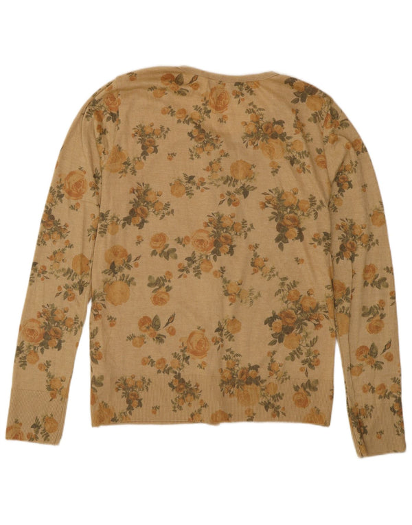Zara Womens Cardigan Sweater UK 14 Large Beige Floral Polyester