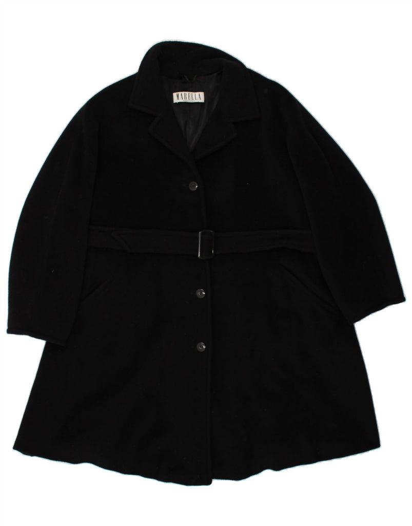 MARELLA Womens Overcoat UK 14 Large Black Virgin Wool | Vintage Marella | Thrift | Second-Hand Marella | Used Clothing | Messina Hembry 