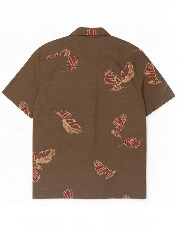 Marks & Spencer Mens Short Sleeve Shirt Large Brown Floral Cotton