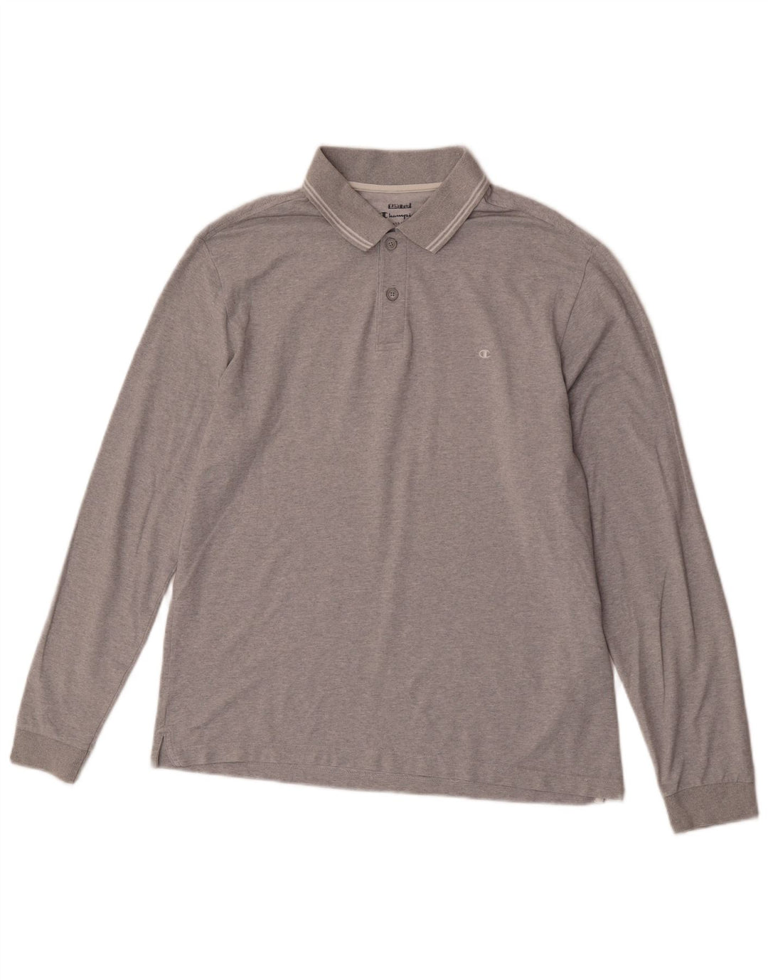 Champion Mens Long Sleeve Polo Shirt Large Grey Cotton