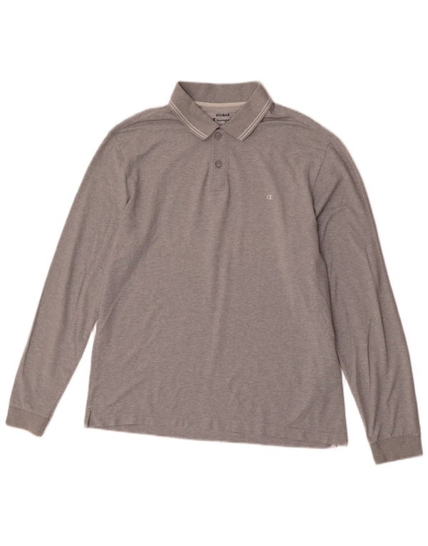 Champion Mens Long Sleeve Polo Shirt Large Grey Cotton