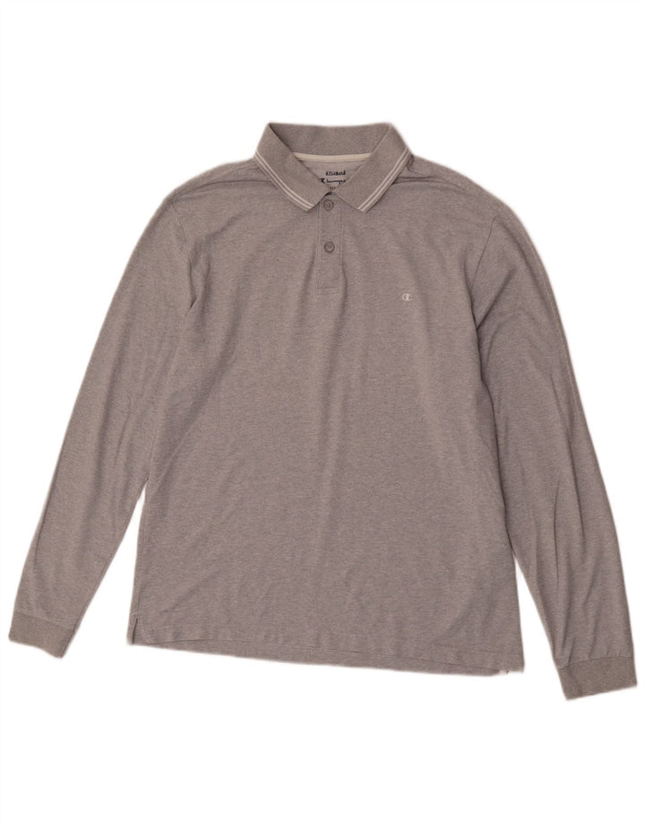 Champion Mens Long Sleeve Polo Shirt Large Grey Cotton