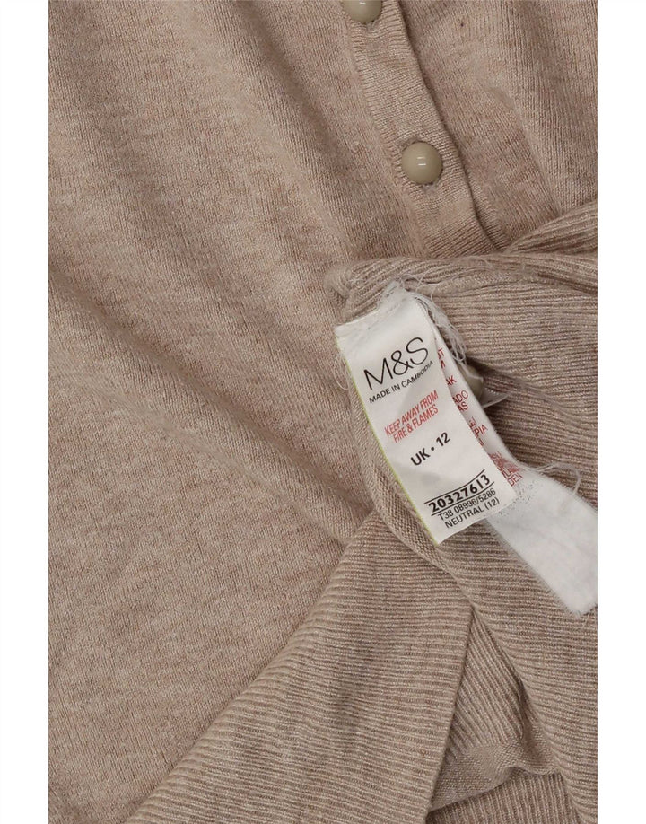 Marks & Spencer Womens Crop Cardigan Sweater UK 12 Medium Beige Viscose