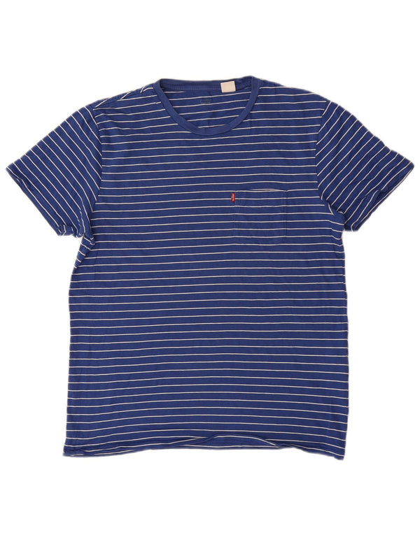 Levi's Mens T-Shirt Top Medium Blue Striped Cotton