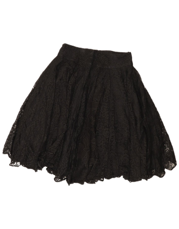 Vintage Womens Lace Flared Skirt IT 44 Medium W28 Black Floral Viscose