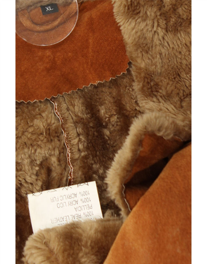 Vintage Womens Shearling Coat UK 18 XL Brown Leather
