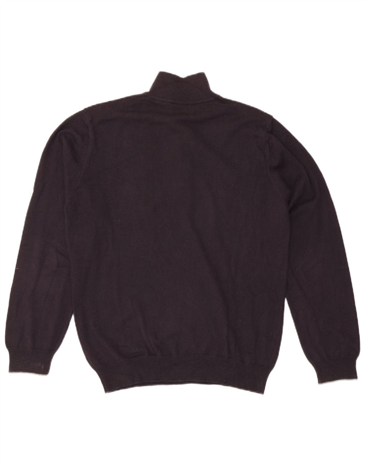 Trussardi Jeans Mens Button Neck Jumper Sweater Medium Navy Blue