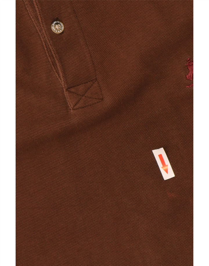 Marlboro Classics Mens Long Sleeve Polo Shirt XL Brown Cotton