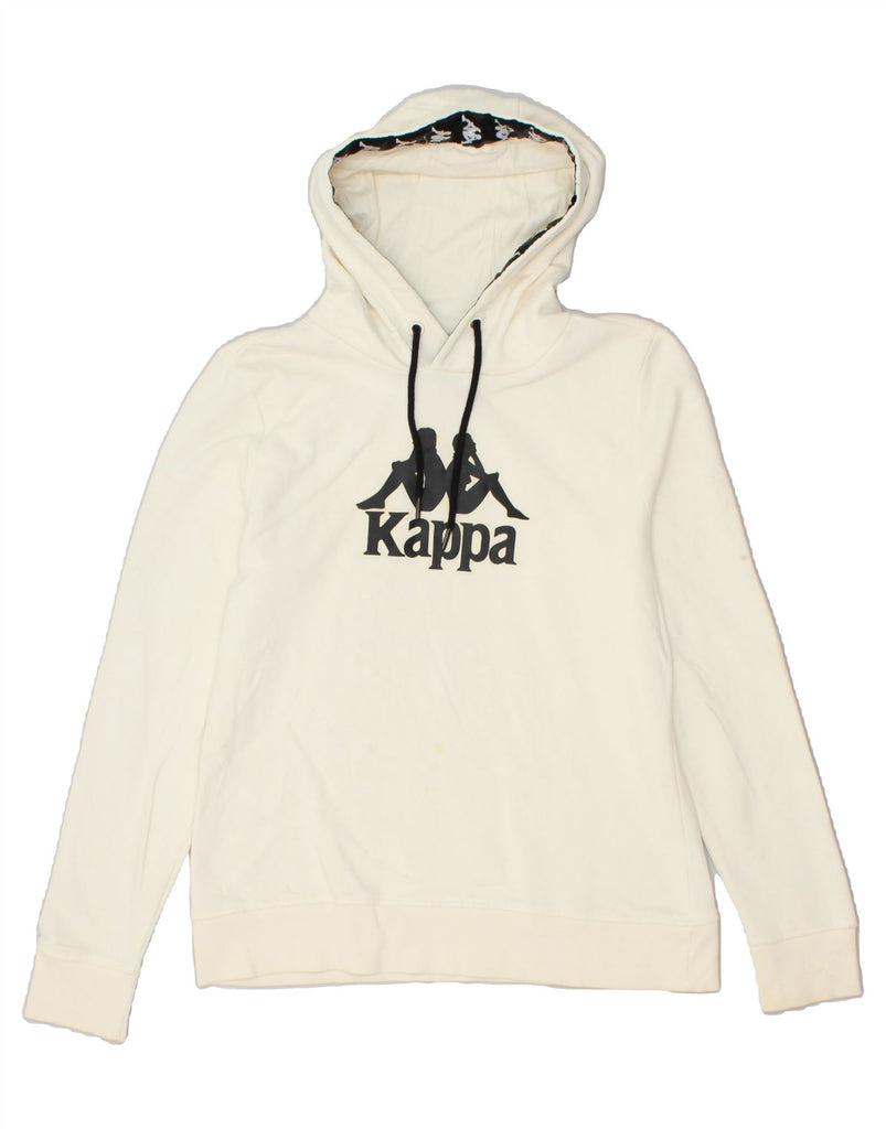 KAPPA Womens Graphic Hoodie Jumper UK 14 Large Off White Cotton | Vintage Kappa | Thrift | Second-Hand Kappa | Used Clothing | Messina Hembry 