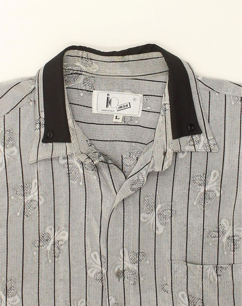 VINTAGE Mens Shirt Large Grey Striped | Vintage Vintage | Thrift | Second-Hand Vintage | Used Clothing | Messina Hembry 