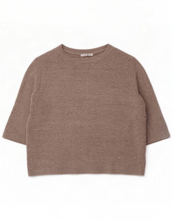 Zara Womens 3/4 Sleeve Boat Neck Jumper Sweater UK 14 Medium Beige